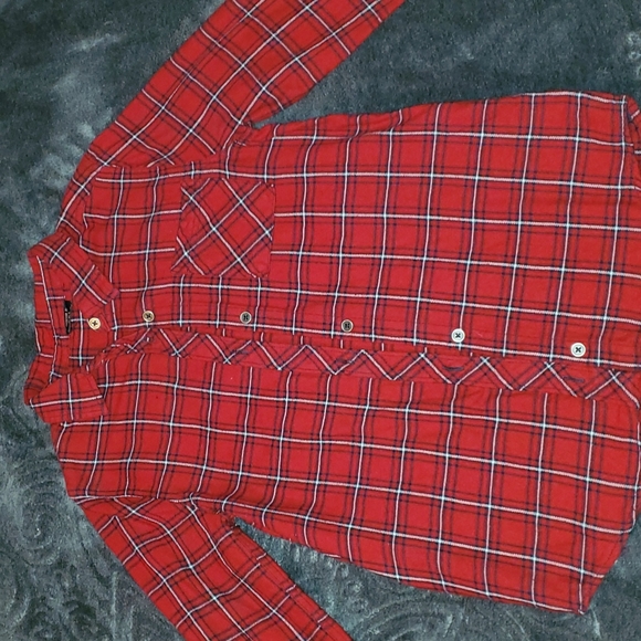 Girls Forever 21 red flannel long-sleeve - Picture 1 of 7